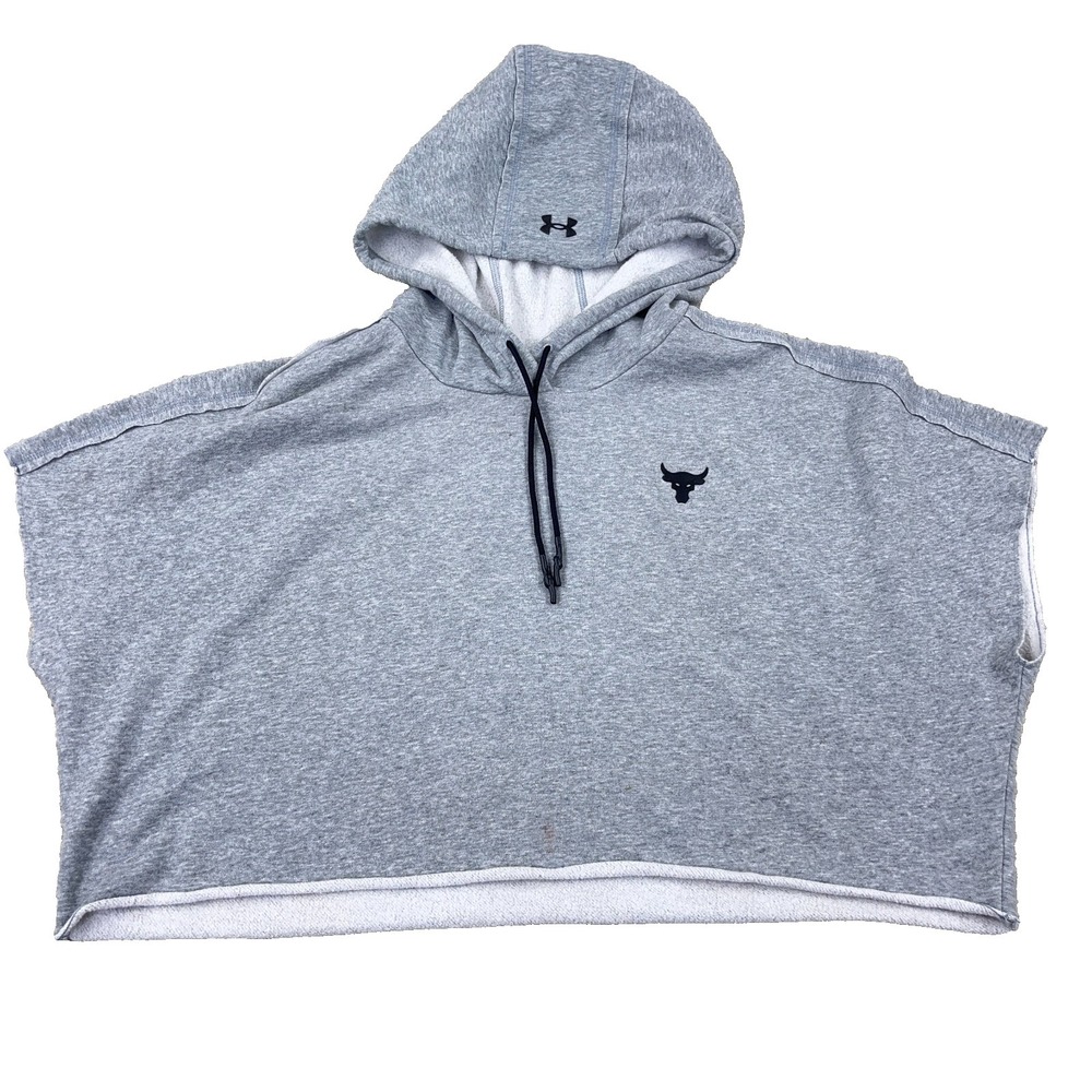 Under Armour Project Rock Hoodie Men Large Gray‎ Sleeveless Cut Of Cropped Belly